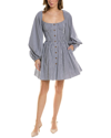 Carolina Herrera Button-embellished Gathered Striped Cotton-poplin Mini Dress In White