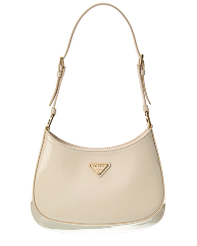 Prada Cleo Logo Plaque Shoulder Bag In White