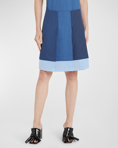 Marni Striped Colorblock Pleated Skirt In Dark Blue