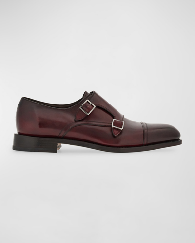 Ferragamo Men's Donatello Double-monk Strap Loafers In Borgogna