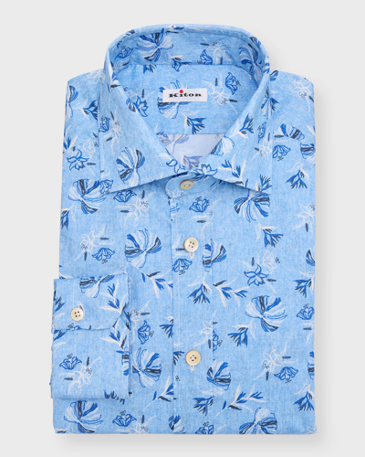 Kiton Men's Floral Sport Shirt In Light Blue