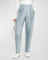 Giorgio Armani Textured Viscose Tapered-leg Pleated Trousers In Sage