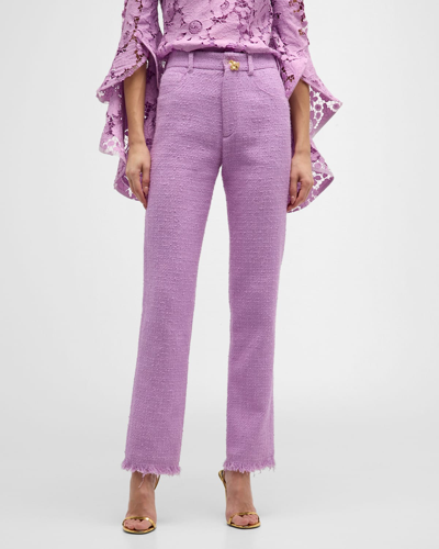 Oscar De La Renta Cotton Tweed Slim-leg Fringe Ankle Pants In Lupine