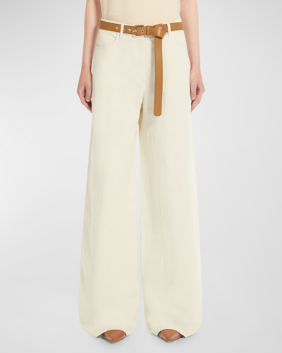 Max Mara Cobalto Belted High-rise Wide-leg Pants In Beige