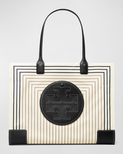 Tory Burch Ella Print Tote In Box Stripe / Bla