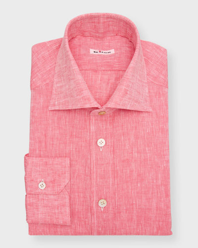 Kiton Men's Solid Linen Sport Shirt In Red