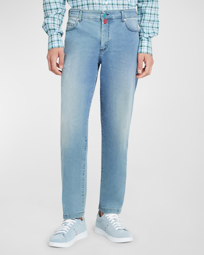 Kiton Men's Slim-fit Light Wash 5-pocket Jeans In Blu