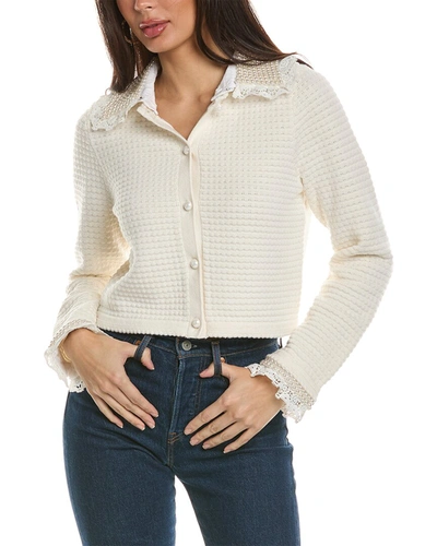 Alice And Olivia Waffle-knit Pearl-embellished Cardigan In Off