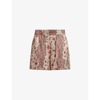 Allsaints Womens Clay Pink Charli Cascade Graphic-print High-rise Silk-blend Shorts