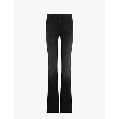 Allsaints Womens Black Haldan High-rise Bootcut Stretch Organic-denim Jeans