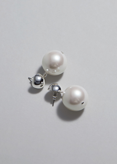 Other Stories Pearl Drop Earrings In Silver