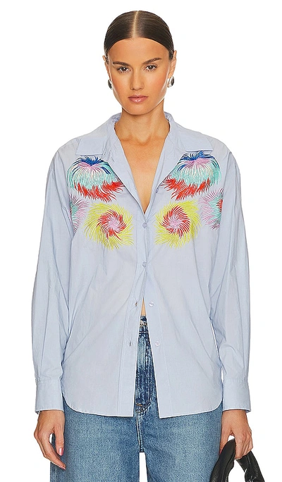 Essentiel Antwerp Eskia Embroidered Shirt In Bleu_clair_jaune_rouge