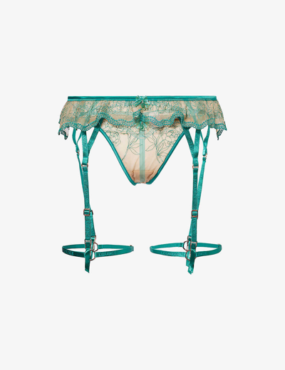 Lounge Underwear Womens Green Celine Floral-embroidered Two-piece Lace Set