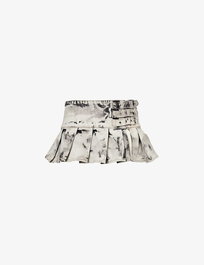 Jaded London Womens Grey Pleated Faded-wash Low-rise Denim Mini Skirt