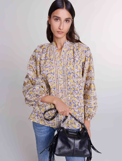 Maje Size Large In Print Embroided Flowers Beige /
