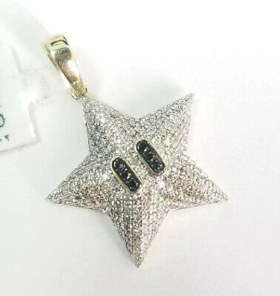 Pre-owned Nintendo Real 10k Yellow Gold Natural Diamond Star Emoji Pendant Charm Mario