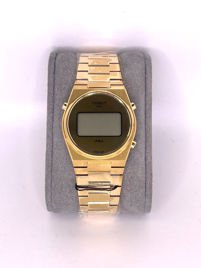Pre-owned Tissot Prx Digital 35mm Gold Watch T1372633302000 In Box With Tags