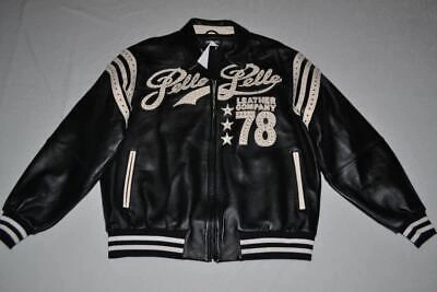 Pre-owned Pelle Pelle Authentic  Men's Leather Jacket Encrusted Varsity Black All Sizes In 2xl