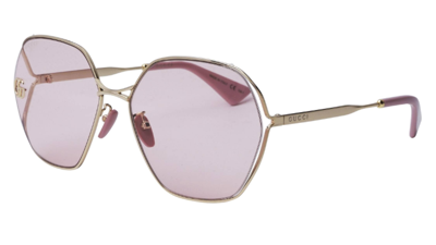 Pre-owned Gucci Gg0818sa 003 Gold/pink Square Women's Sunglasses