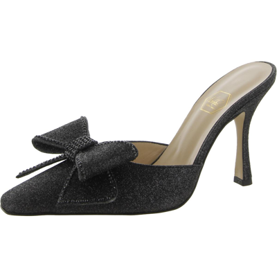 Pre-owned Nalebe Womens Dimante Bow Square Toe Slip On Mules Shoes Bhfo 0163 In Black Glitter
