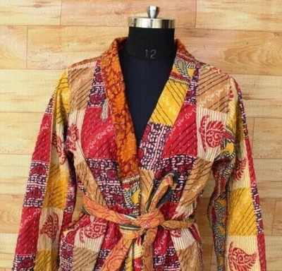 Pre-owned Handmade 10 Pcs Vintage  Kantha Winter Kimono Robs Ralli Bathrobe Jacket Coat In Multicolor
