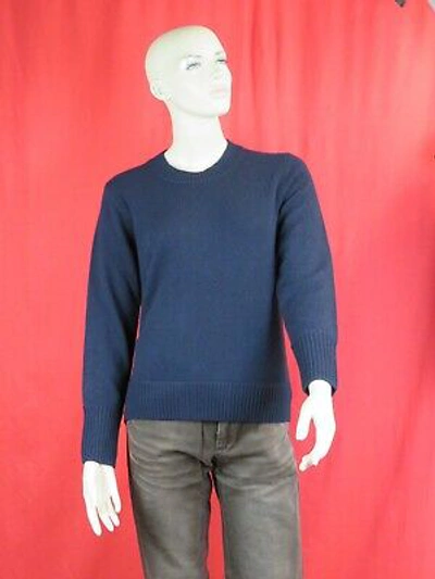 Pre-owned Burberry Bradgate Blue Knit Cashmere Embroidered Knight Logo Sweater S