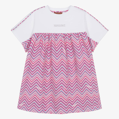 Missoni Kids' Girls Pink & White Cotton Zigzag Dress