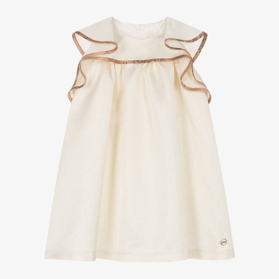 Alviero Martini Babies' Girls Ivory Glitter Ruffle Dress