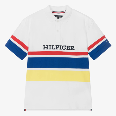 Tommy Hilfiger Kids' Boys White Cotton Stripe Polo Shirt