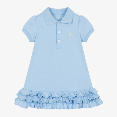 Ralph Lauren Baby Girls Blue Ruffle Polo Dress