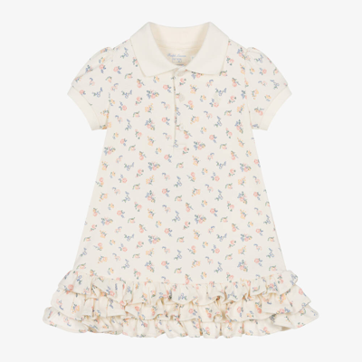 Ralph Lauren Baby Girls Ivory Floral Ruffle Polo Dress