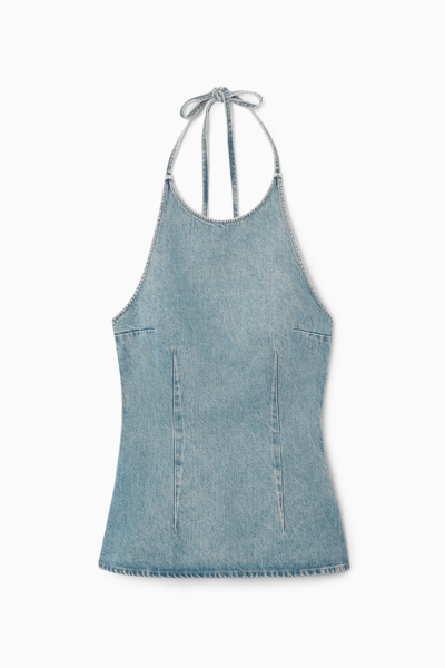 Cos Denim Halterneck Top In Blue