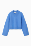 Cos Cropped V-neck Wool Sweater In Blue