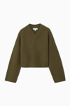 Cos Cropped V-neck Wool Sweater In Green