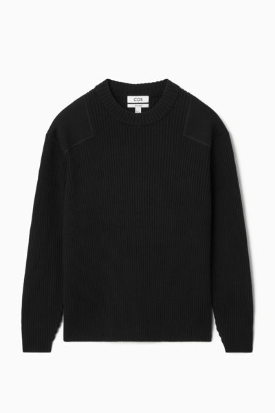 Cos Patch-detail Wool-blend Jumper In Black