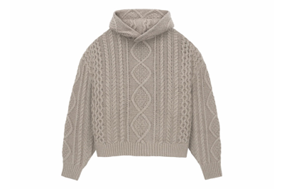 Pre-owned Fear Of God Essentials Cable Knit Hoodie Core Heather