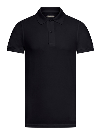 Tom Ford Cotton And Silk-blend Piqué Polo Shirt In Black