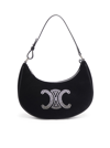 Celine Ava Triomphe Strass Velvet Shoulder Bag In Black