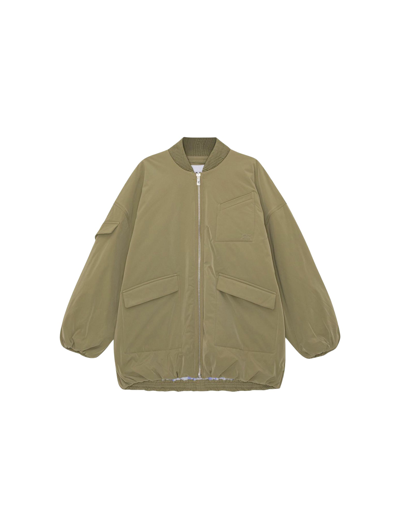 Ganni Oversized Multiple-pocket Bomber Jacket In Green