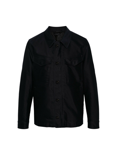 Tom Ford Spread-collar Cotton Shirt Jacket In Blue