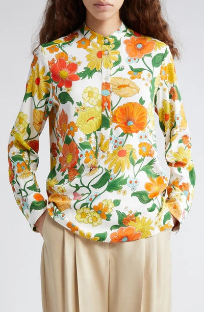 Stella Mccartney Garden Print Button-front Shirt In Orange Multicolour
