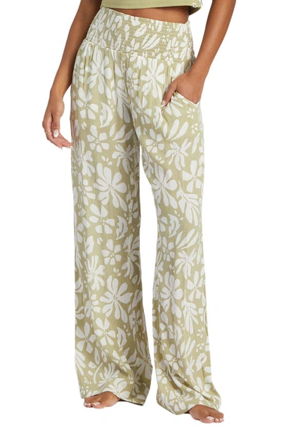 Billabong New Waves 2 Floral Wide Leg Trousers In Avocado