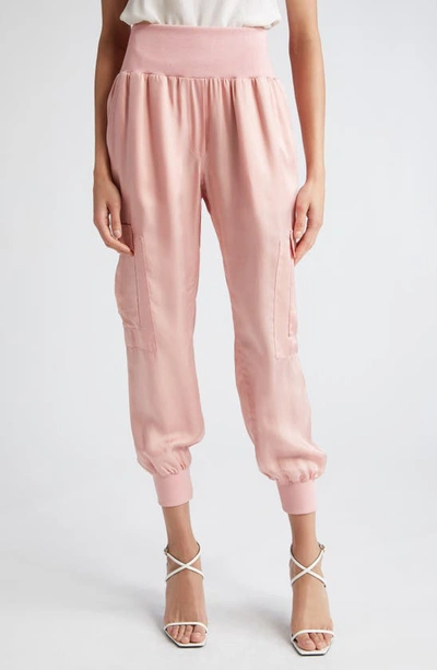 Cinq À Sept Giles Cupro Crop Cargo Joggers In Coral Pink