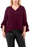 VINCE CAMUTO FLUTTER SLEEVE CROSSOVER GEORGETTE TUNIC TOP