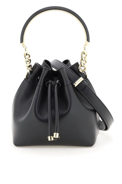 Jimmy Choo Bon Bon Bucket Bag In Black/light Gold