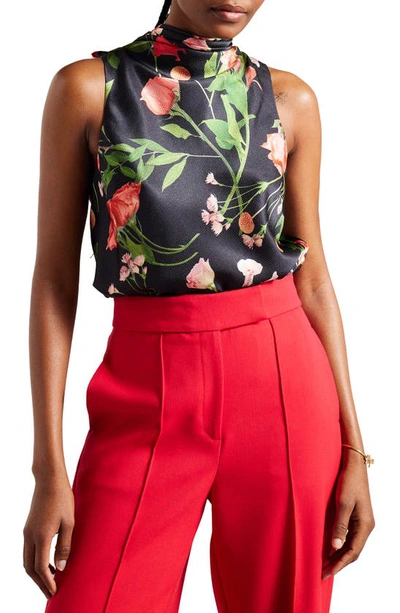 Ted Baker Raeven Floral Sleeveless Top In Black