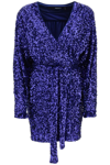 Rotate Birger Christensen Rotate Deep V-neck Sequined Evening Dress With Adjustable Belt In Blue, Purple