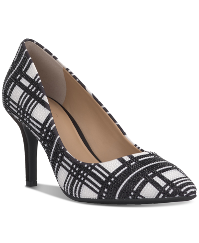 Inc International Concepts Women's Zitah Embellished Pointed Toe Pumps, Created For Macy's In Black,white Plaid