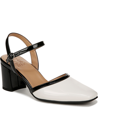 Naturalizer Wave Ankle Strap Pumps In Warm White,black Faux Patent