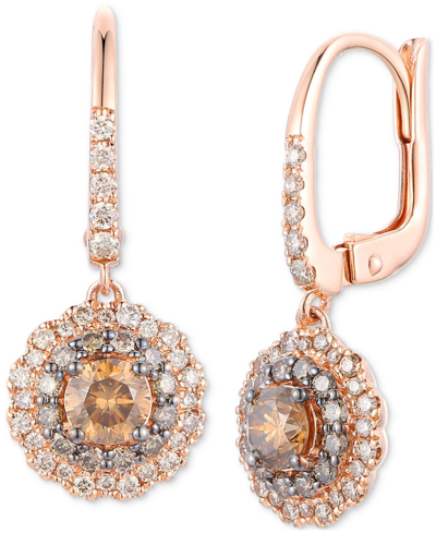 Le Vian Chocolate Diamond & Nude Diamond Flower Drop Earrings (1-1/4 Ct. T.w.) In 14k Rose Gold In K Strawberry Gold Earrings